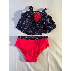 Koala Kids Baby Girls Anchor Print Swimsuit 3-6 Months Ruffle Flower Blue Pink